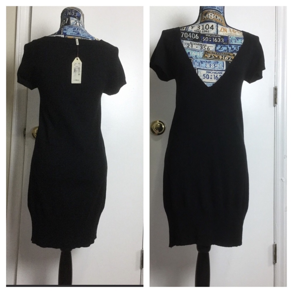 Max Studio Black Formal/Cocktail knit Sweater midi Dress short sleeves